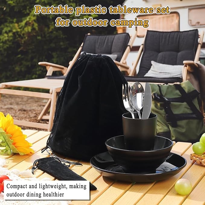 Kyraton Camping Utensils, Portable Travel Silverware Set with Reusable Light Weight Mug, Bowls and Plate, Stainless Steel Cutlery Set, Camping Mess Kit for 1 Person
