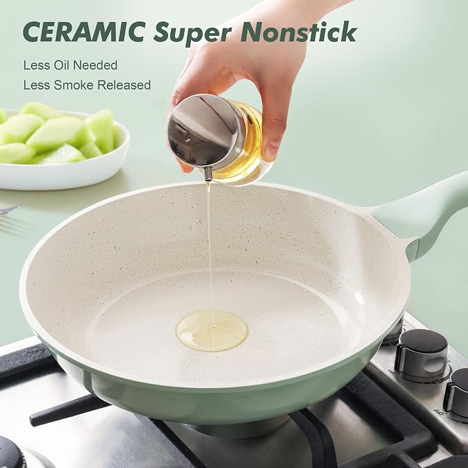 SENSARTE Nonstick Ceramic Frying Pan 11-Inch, Healthy Non Toxic Skillet, Induction Compatible Omelet Pan with Heat Resistant Handle, PFAS-Free, Mint Green