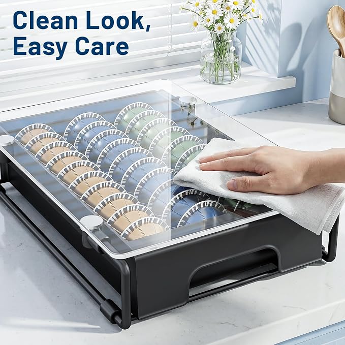 EVERIE Crystal Tempered Glass Organizer Drawer Holder Compatible with Nespresso Vertuo Capsules, Compatible with 21 Big or 30 Small Vertuoline Pods, NP01S