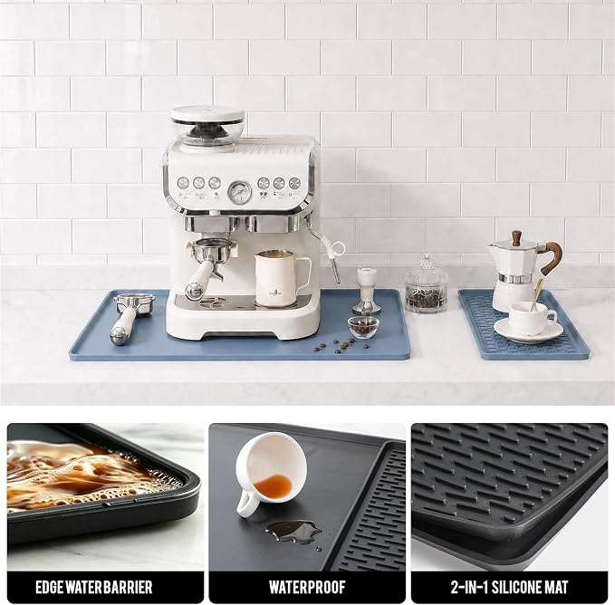 CAKETIME 2 In 1 Silicone Coffee Bar Mat Accessories for espresso Machine with Detachable Dish Drying Mat Rack Stone Heat Resistant Kitchen Office Home Essentials Barista Items Women Birthday Gifts