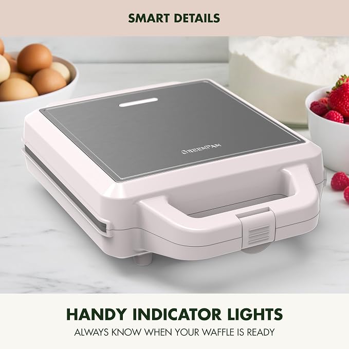 GreenPan Advanced Waffle Maker, 4-Square Belgian & Classic Waffle Maker, PFAS-Free Ceramic Nonstick, Dishwasher Safe Plate, Cool-Touch Handle, Overheat Protection, Easy Clean, Clay