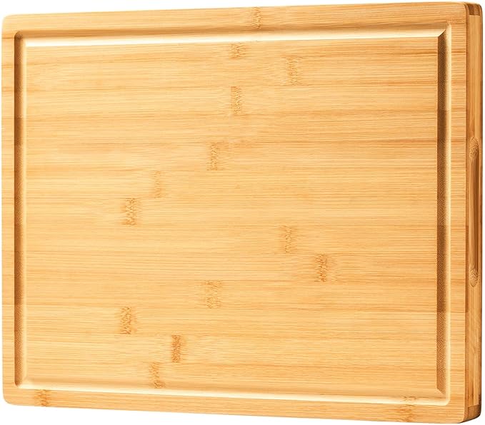 Allsum Large Bamboo Wood Cutting Boards for Kitchen, 1" Extra Thick Butcher Block with Juice Grooves & Handles Resisting to Warping and Cracking, Fancy Charcuterie Boards, 17"L x 12.5"W