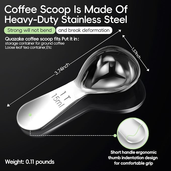 Coffee Scoop 1 Tablespoon Measuring Spoons for Ground Coffee15ML18/8(2pcs). | Sturdy Short Handle 1 Tbsp (304) Metal Stainless Steel Spoon,Coffee Measuring Scoop Fit Into Airscape Coffee Canisters.