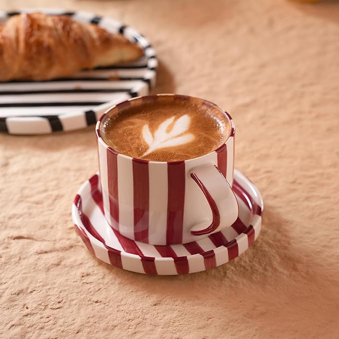 8 Oz Ceramic Coffee Mug Espresso Cups with Saucer Mug And Saucer Set Cup And Saucer Coffee Cups with Saucers Coffee Cups And Saucers,Red