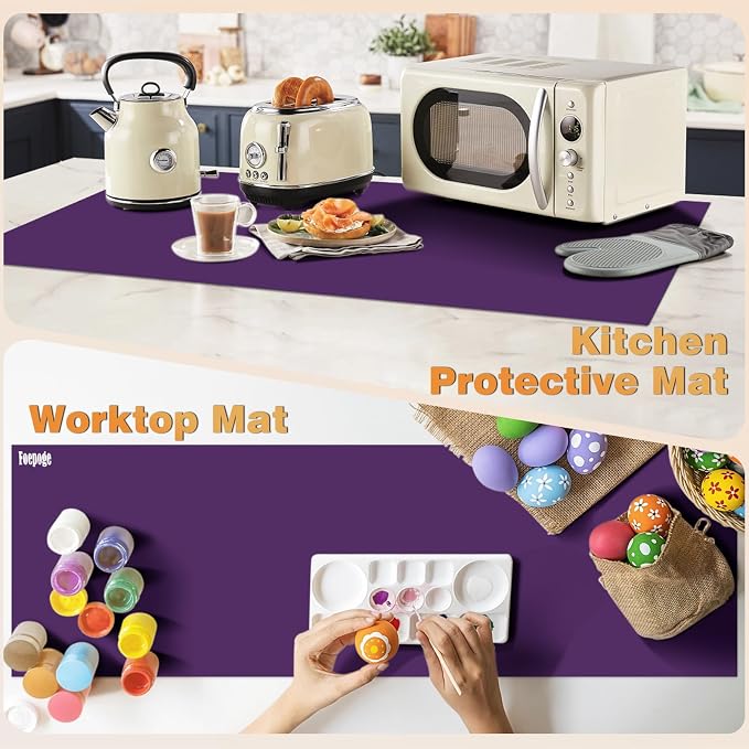 49.2" x 15.7" Large Silicone Mat for Kitchen Counter Protector, Cuttable | Silicon Countertop Protector Mat Heat Resistant Mats for Countertop, Cut to Fit Placemat Ship Roll by Foepoge, Purple