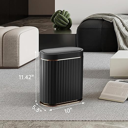 ELPHECO Black Bathroom Trash Can with Lid 2 Gallon Sensor Trash Bin, Automatic Narrow Garbage Can, Waterproof Smart Trash Can, Slim Motion Sensor Waste Bins for Bathroom, Living Room, Office | Automatic Garbage Can, IPX5 Waterproof Plastic Wastebasket,...