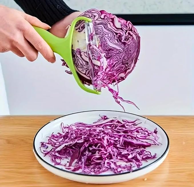 Non-Slip Cabbage Peeler & Shredder, Dual Sharp Blades for Effortless Vegetable Peeling, Julienne Cutter, Kitchen Gadget, Durable Vegetable Slicer, Easy Grip, Stainless Steel, Green