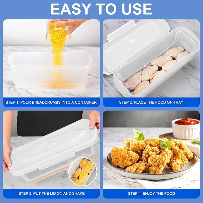 Batter Bowl with Lid, 2-Pack Fish Batter Shaker, Better Breader Shaker Bowl with Breading Shaker Tray, Batter Bowl with Lids Shaker for Frying Chicken Wings Fish Onion Rings Veggies (White)