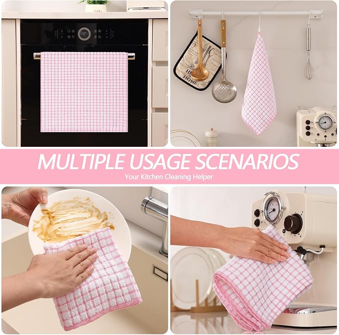 Homaxy Kitchen Towels and Dishcloths Set, Set of 8, Pink | Cotton Terry Kitchen Dish Towels, Super Soft and Absorbent Dish Cloths, 16 x 25 and 12 x 12 Inches