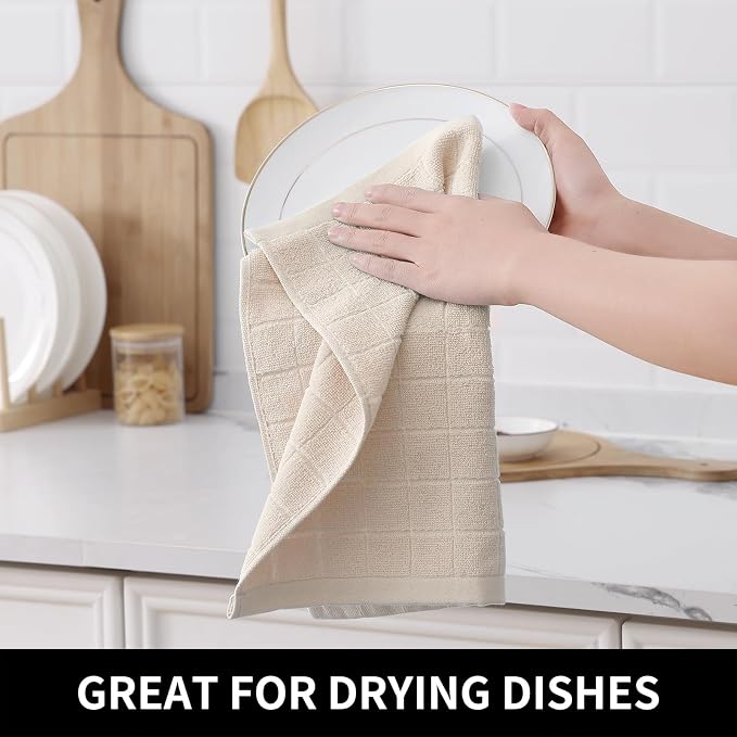 Homaxy 100% Cotton Terry Kitchen Dish Cloths, 6 Pack, Beige | Ultra Soft and Absorbent, Suitable for Drying and Washing Dishes