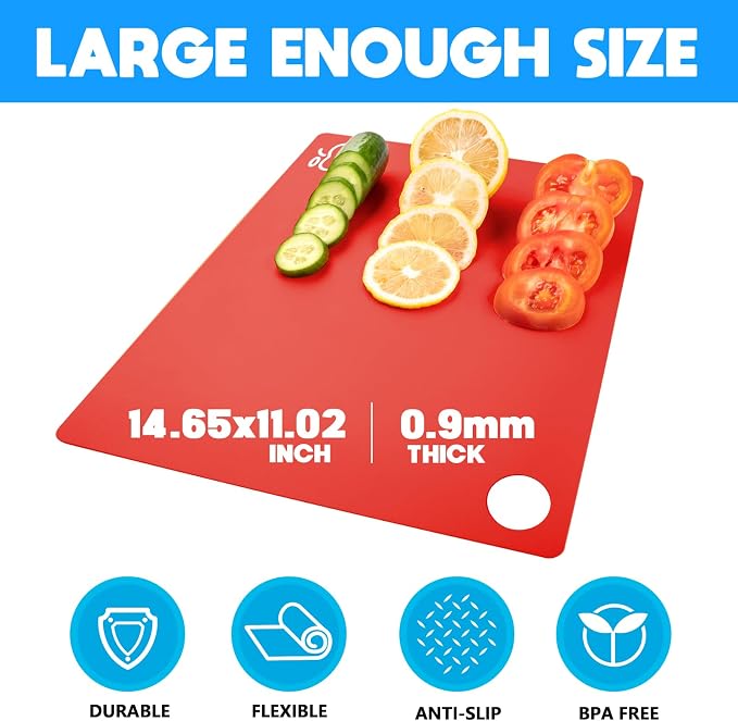 5 Pieces Flexible Cutting Boards with Hanging Hole, BPA Free Plastic Cutting Boards for Kitchen, Non Slip Cutting Mat for Meat and Vegetables