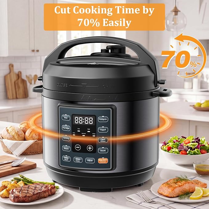 NEWBULIG 10-In-1 Electric Pressure Cooker, 3 Quart Multi Cooker for Rice, Stew and Steam, Small Programmable Stainless Steel Pot with Slow Cook Function and Ceramic Inner Pot