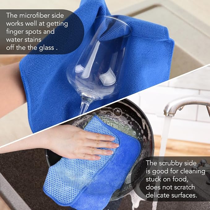 Dish Cloths for Washing Dishes with Scrub Side, Microfiber Dish Rags | Dual-sided microfiber dish cloths with scrubber for stuck-on food, quick dry kitchen washcloths 9 Pack, Mixed Colors 12 Inch
