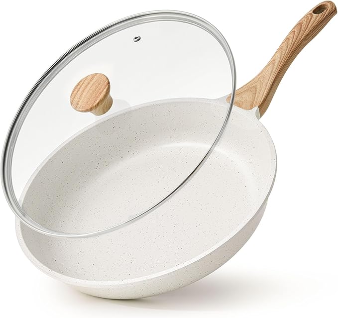 SENSARTE 10Inch Nonstick Ceramic Frying Pan with Lid, PFAS/PTFE/PFOA Free | Ceramic Omelette Pan Skillet, Healthy Non-toxic Chef's Pan, Induction Compatible Pan, Heat Resistant Handle