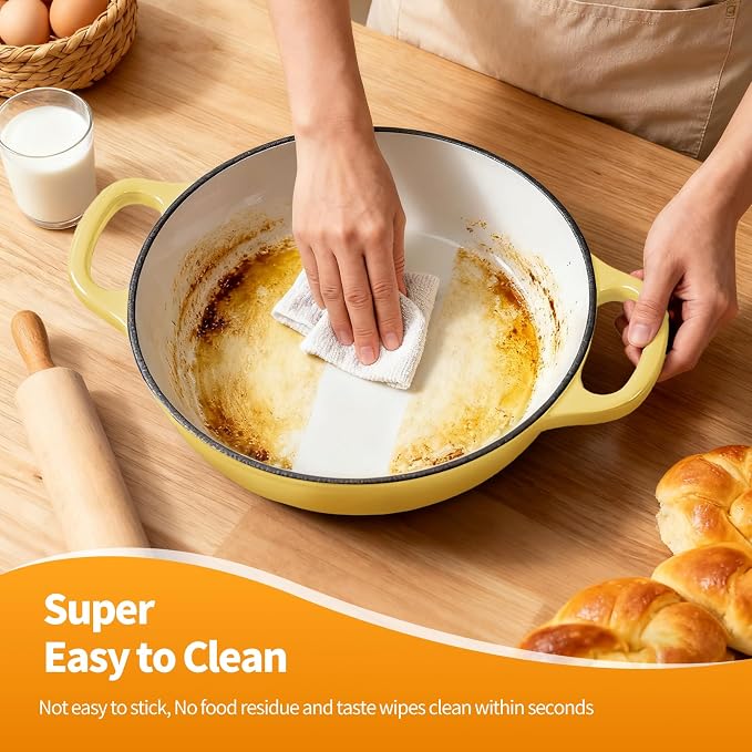 6QT Enameled Cast Iron Yellow Dutch Oven For Sourdough Bread Baking | Dutch Oven Pot With Lid,Non-stick Sourdough Baking Pan with Bread Dome,Round Ceramic Dutch Oven Pot for Homemade