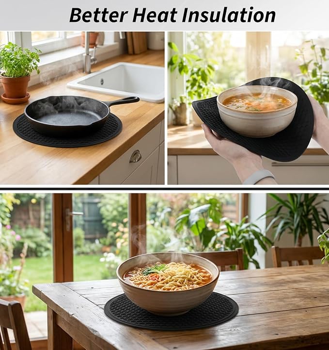 2 Pcs Silicone Microwave Mats, Circular Silicone Mat 10 Inch | Reusable Washable Insulation Coaster, for Kitchen Countertop, Dining Table, and Home Daily Heat Insulation Use
