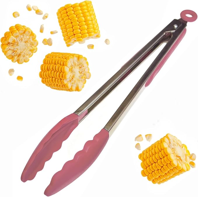 Starpack Get a Grip Silicone Kitchen Tongs (12 Inch) - LFGB Non Toxic, 600°F Heat Resistant, BPA-Free - Heavy-Duty Stainless Steel, Locking - Dishwasher Safe for Nonstick Cookware Earthy Pink