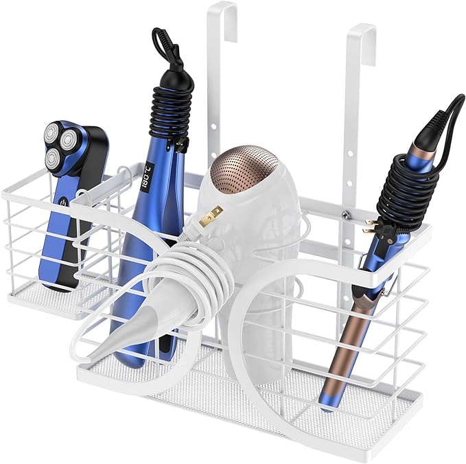 Hair Dryer Holder 3in1 Hair Tool Organizer/Wall Mounted,Cabinet Door or Desk-based Blow Dryer Holder/Height-adjustable Curling Iron Holder/Bathroom Cabinet Organizer for Flat Irons Curling Wand | Hair Dryer Holder Wall mount Height-adjustable Curling I...