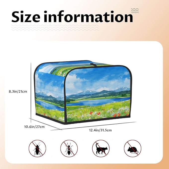 4 Slice Toaster Cover Flower Field Blue Sky Dust Proof Washable Kitchen Appliance Cover with Pocket, Oxford Fabric Countertop Toaster Protector for Standard Toasters Small Appliances