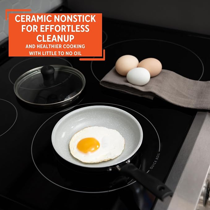 IMUSA 6.3 Inch Premier Cera Aluminum Gray Speckled Ceramic Egg Pan | Perfect for Single-serve Breakfasts and Snacks, Lightweight Aluminum Body, Cool-touch Handle, Glass Lid for Easy Monitoring