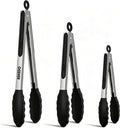 Kitchen Tongs, Stainless Steel Cooking Tongs with Silicone Tips, 600ºF High Heat-Resistant Non Scratch Locking Tongs for Cooking BBQ Grilling Air Fryer Pans, Set of 3 (7" 9" and 12") Black