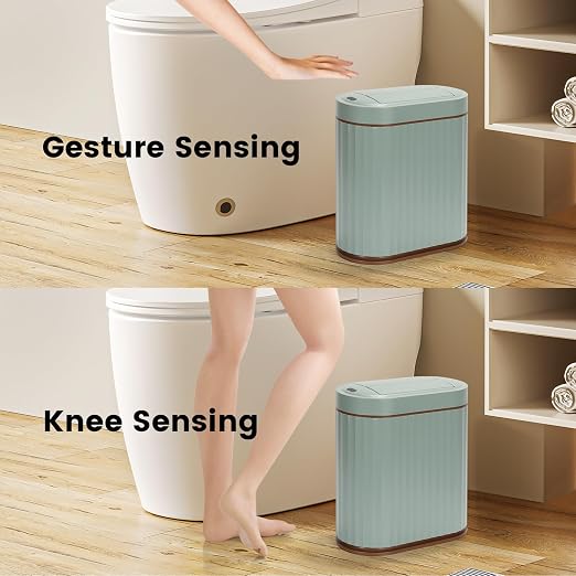 ELPHECO Motion Sensor Bathroom Trash Can with Lid 2 Gal Automatic Trash Can | Butterfly Lid, Room Decor Bathroom Accessories, Motion Sensor Wastebasket Garbage Can, Kitchen Living Room Office, Sage Green