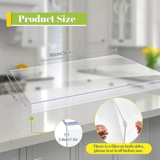 Wesiti Large Acrylic Cutting Board with Lip Non Slip 36"L X 24"W Clear Cutting Board Chopping Acrylic Countertop Protector Cover Shatter Resistant for Home Restaurant Kitchen Sink Stove