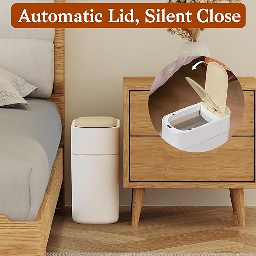 LALASTAR Small Bathroom Trash Can Automatic Touchless, Bathroom Garbage Can with a Lid, Motion Sensor trashcan for Bedroom, Kitchen, Office, 2.5 Gallon, White
