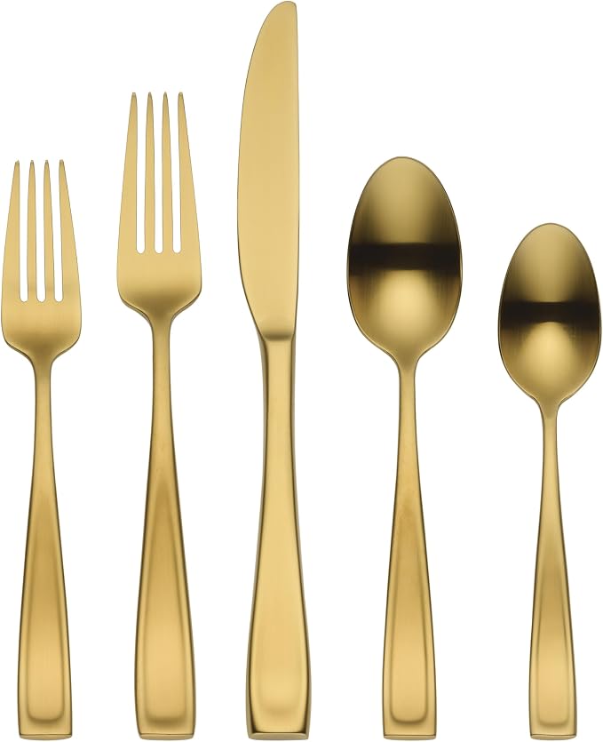 Oneida Moda Gold Satin 20-Piece 18/10 Silverware Set for 4, Flatware | satin finish, dishwasher safe | includes knives, forks, and spoons | heavy duty, cutlery set for kitchen and dining, utensils