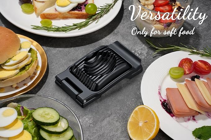 Egg Slicer for Hard Boiled Eggs & Strawberry Soft Foods, Heavy Duty, Black | Stainless Steel Wires, Not Bend & Rust, All Metal, Fast & Uniform Slice, Multipurpose, Time-Saving for Cooking, Meal Prep