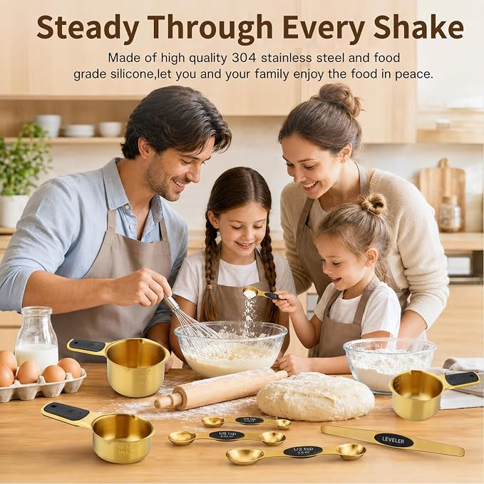 Stainless Steel Magnetic Measuring Cups and Spoons Set of 15 | Double Sided for Dry and Liquid Ingredients, BPA Free, Rust Resistant,Dishwasher Safe with Leveler for Baking and Cooking