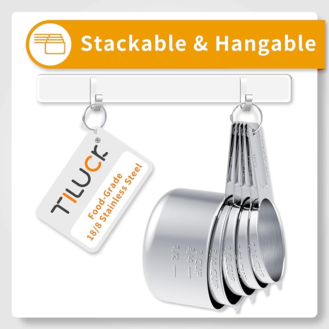 TILUCK Stainless Steel Measuring Cups & Spoons Set, Cups and Spoons | Stainless Steel Nesting Measure Cups , Kitchen Gadgets for Cooking & Baking (11)