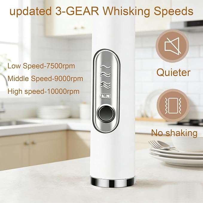 Milk Frother Handheld for Coffee, Hand Frother Wand, Electric Whisk 3 Speed Adjustable, Drink Mixer with Stainless 2 Whisks, Foam Maker for Latte Cappuccino Matcha