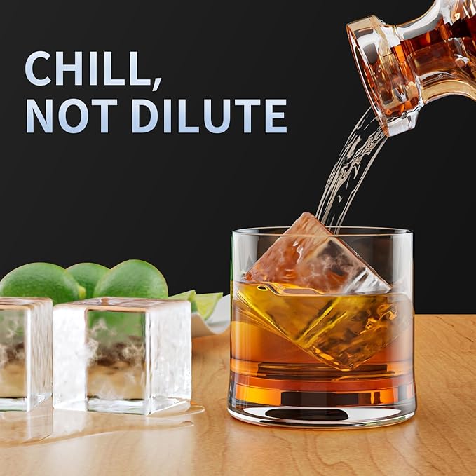 Large Ice Cube Tray for Whiskey: FDDBI Silicone Ice Cube Trays with Lid - 2Pack Big Square Old Fashioned Ice Cube Maker for Cocktail - 2inch Huge Cubed Ice Trays for Whisky