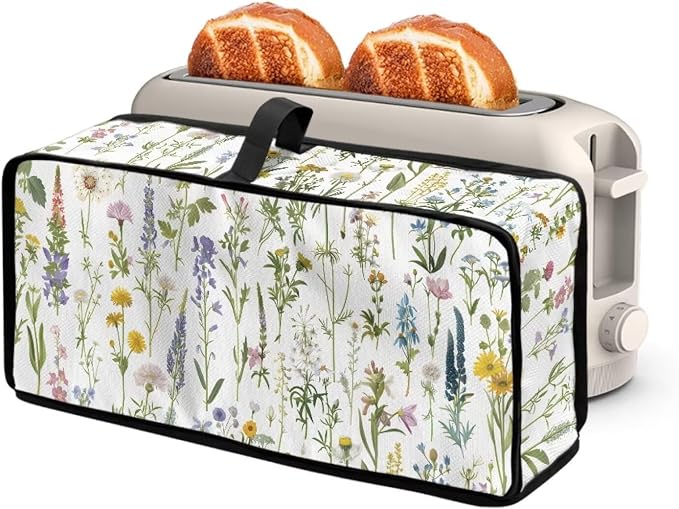 ZDCUSTOM Toaster Covers 2 Slice Wide Slot Fresh Cover for 2 Slice Slim Toaster, Fingerprint Protection & Heat-Resistant Long Slot Toasters Cover for Most Standard Toasters, Floral Leaf Print