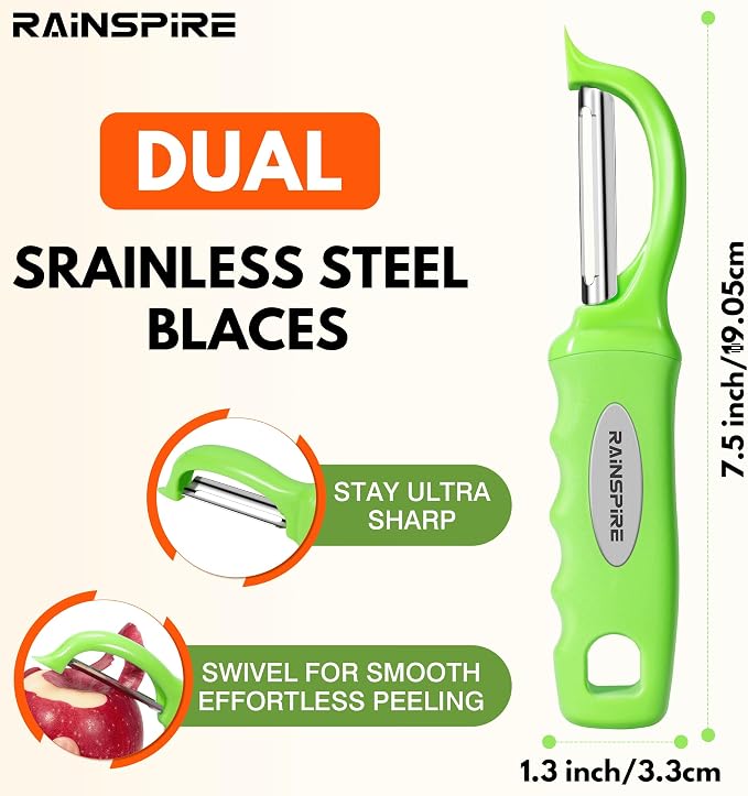 Rainspire Vegetable Peeler Potato Peelers for Kitchen, Sharp Stainless Steel Blades Veggie, Comfortable Handle Fruit Peeler, Carrot Peeler Apple Peeler Dishwasher Safe (2, Green)