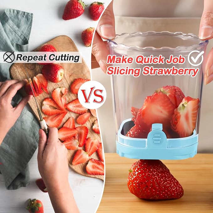 Creative Strawberry Slicer, Detachable Cutter with Push Plate (Blue)
