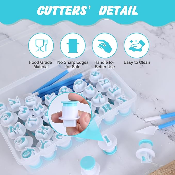 HUAFA 36-Piece Alphabet & Number Cookie Cutter Set with 8 Carving Tools and Cleaning Brush