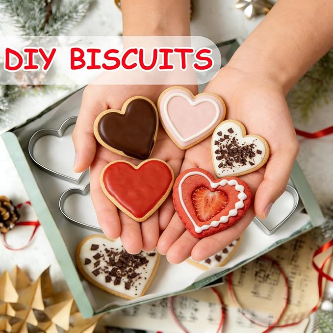 Love Heart Cookie Cutter Set Pack of 5 Valentines Day Heart Biscuit Cutter for Sandwiches, Pastries, Fruit and Cakes Birthday, Wedding Baking Tools