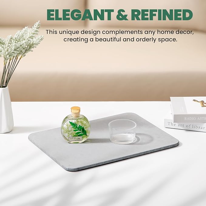 Super Absorbent Stone Drying Mat for Kitchen Counter, Fast-Drying Diatomaceous Earth Dish Drying Mats, Versatile Stone Drying Tray for Cups Dishes Bottles, Mist Gray