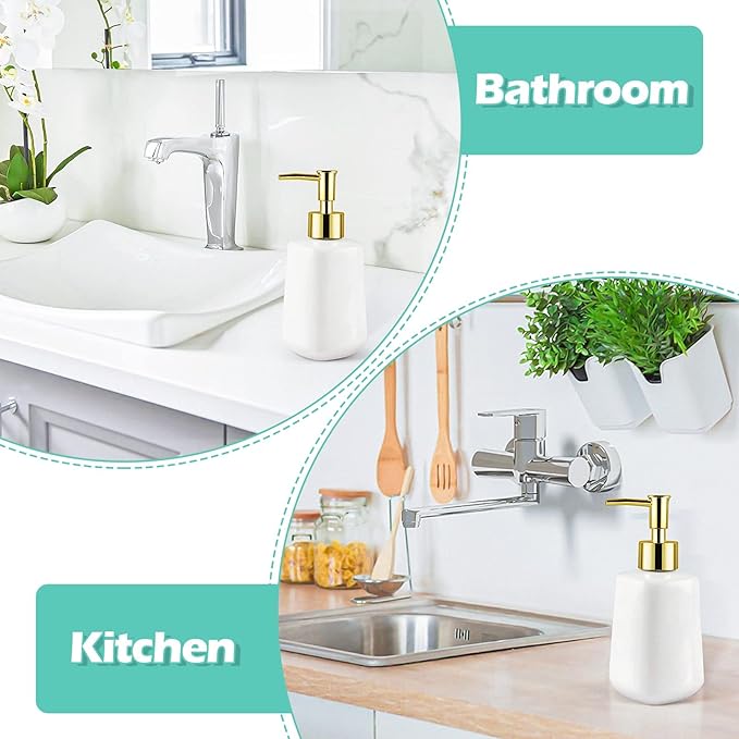 14OZ Dish Soap Dispenser, Hand Soap Dispenser Ceramic Bottle (Bright White) | Pump Dispenser Bottle, Refillable Liquid, Dish Soap, Hand Soap, Essential Oil & Lotion, Great for Kitchen & Bathroom