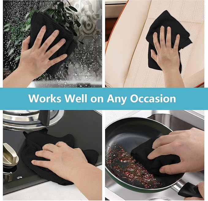 HOMEXCEL 150PK Microfiber Cleaning Cloth, Cleaning Rag for Home, 11.5x11.5 | Reusable, Lint Free, Scratch-Free and Highly Absorbent Towels for Kitchen, Window and Glass, Cars, Black