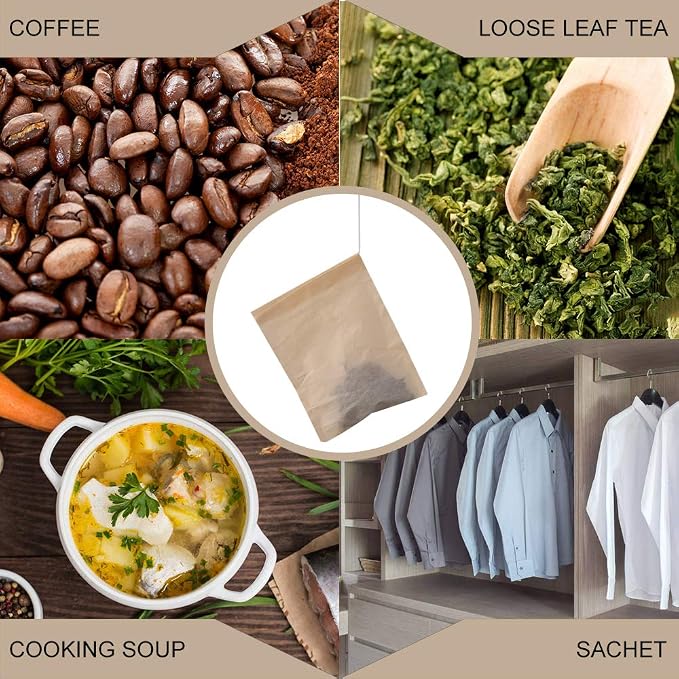 Numola Unbleached Tea Filter Bags with Disposable Drawstring, Tea Bags Empty, Wood Pulp Filter Paper Organic Tea Infuser Bag for Loose Leaf Tea 200 Pcs (3.2'' x 4.2'')