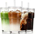 Iced Coffee Cups with Lids: Coffee Bar Accessories - Tumbler Leak Proof for To Go Iced Coffee Cup with Lid 4Pack - 20 oz Glass Cup with Lid and Straws - Thickened Glass Tumbler with Straw and Lid600ml