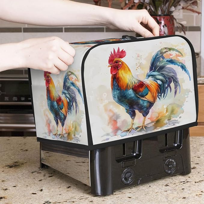 2 Slice Toaster Cover Watercolor Animal Rooster Toaster Covers Two Slice Wide Slot Waterproof and Dustproof Covers for Wide Slot Toasters and Small Appliances Kitchen Decor Gifts