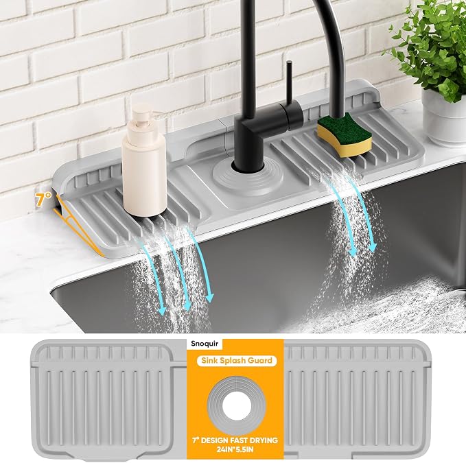 14.6 inch Faucet Mat for Kitchen Sink Splash Guard[7° Slope Fast Self-draining][Snap Lock Fit]Kitchen Sink Faucet Mat Splash Guard Kitchen Sink Area Water Splash Guard Behind Faucet Draining Mat