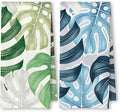 Boho Tropical Kitchen Towels Set of 2, Palm Leaf Botanical Dish Tea Towels for Kitchen Decor, Blue and Green Monstera Leaf Decorative Hand Towels for Bathroom Decor, 16x24 Inches