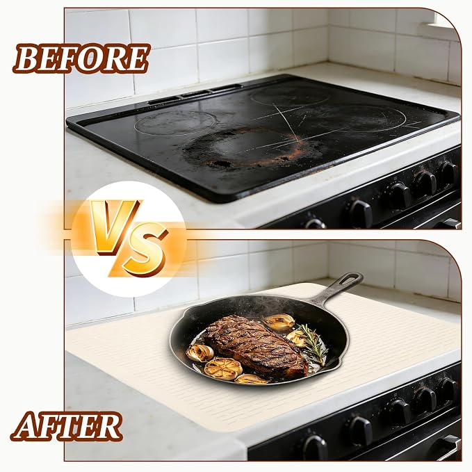 PATIKIL 28 x 20 Inch Stove Top Cover for Electric Stove, 1Pcs Silicone Stripe Mat for Glass Top Cover Non-Slip Glass Cooktop Protector for Kitchen Oven Dish Drying Mat, White