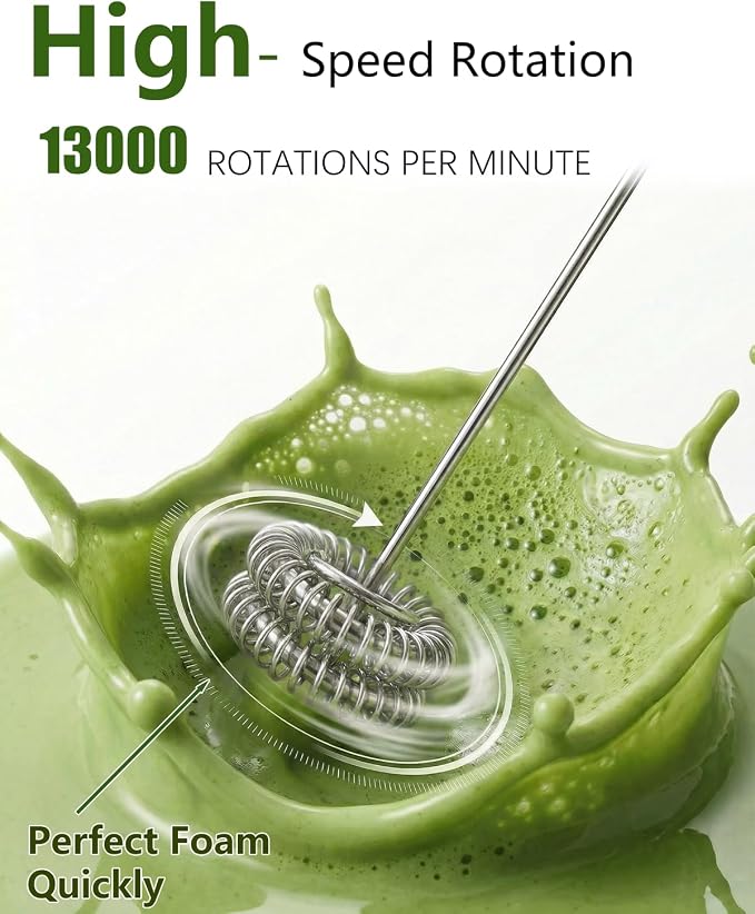 Electric Matcha whisk,Portable Milk Frother Handheld Electric Foam Maker | Drink Mixer with Stainless Steel Whisk for Cappuccino, Bulletproof Coffee, Latte, Black, without Stand, USB-C Rechargeable