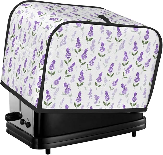 2 Slice Toaster Cover Lavender Flower Pattern Dust Proof Washable Kitchen Appliance Cover with Pocket, Oxford Fabric Countertop Toaster Protector for Standard Toasters Small Appliances
